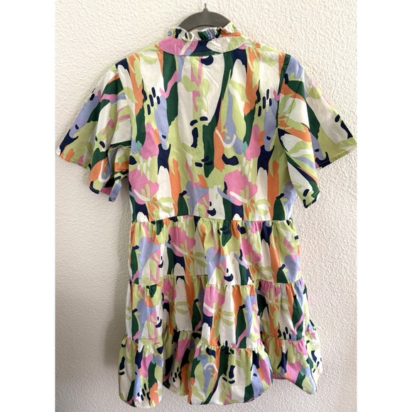 THML Anthro Dress Colorful Geometric Flutter Sleeve Tiered Swing Vacation Sz XS - Picture 3 of 9